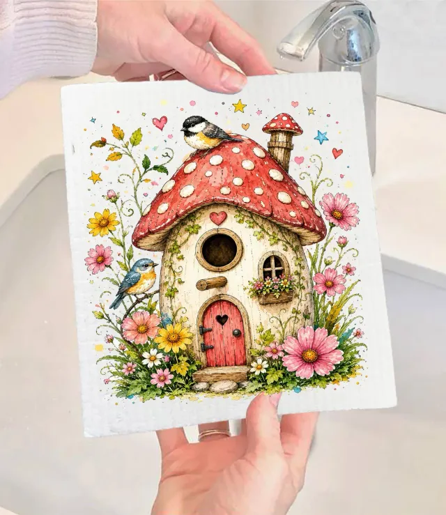 Avery Lane Gifts Mushroom Birdhouse Flowers karklud 17x20 cm