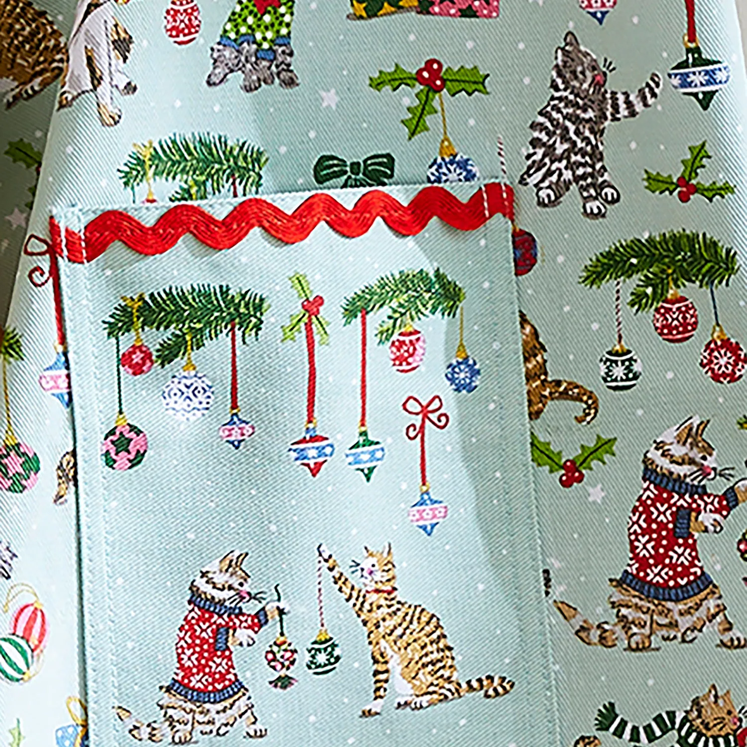 Ulster Weavers Christmas Cats forklæde bomuld seafoam jul