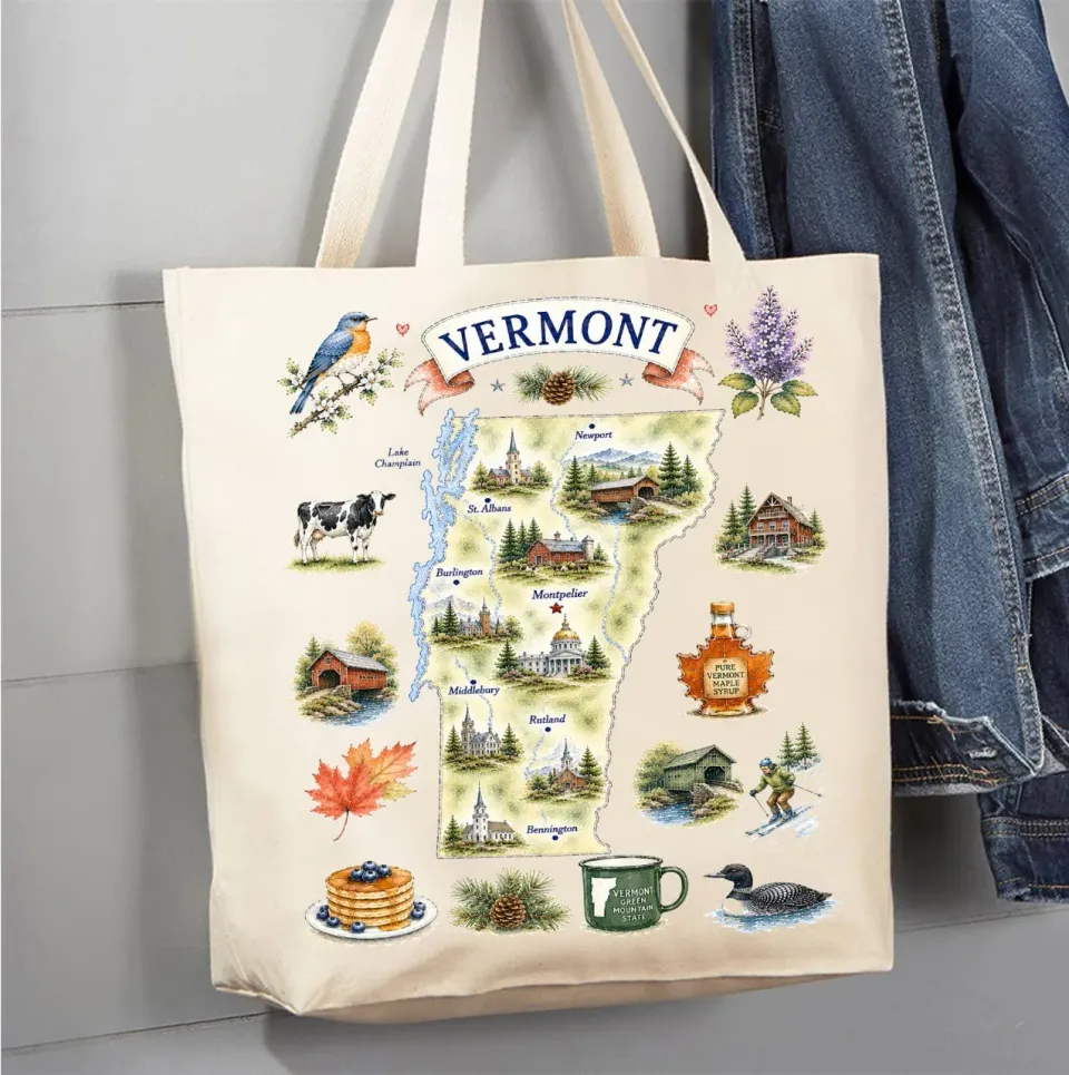 Avery Lane Gifts Vermont State Map Mulepose bomuldscanvas