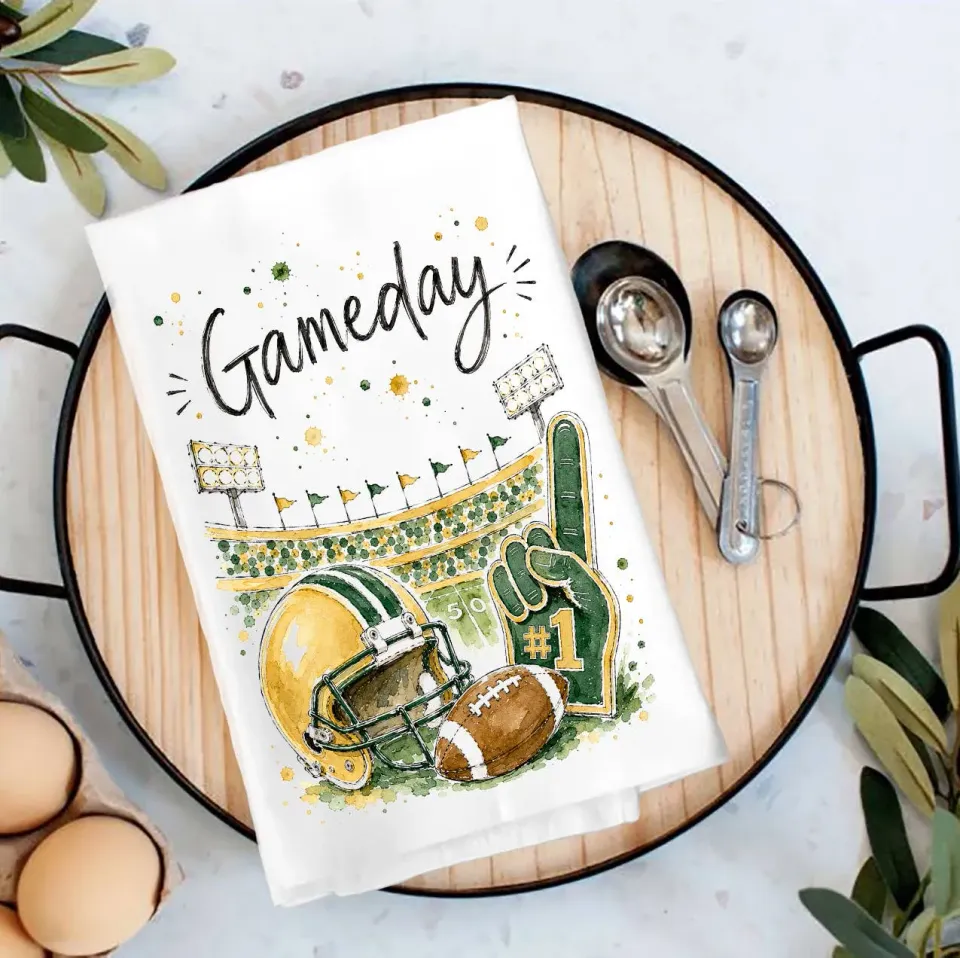 Avery Lane Gifts Gameday Football viskestykke bomuld guld grøn
