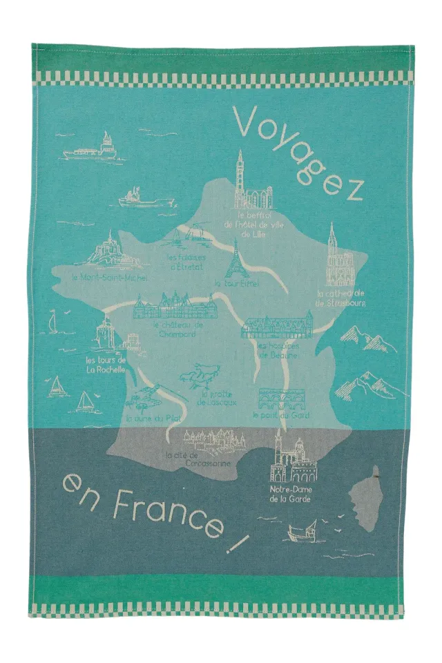 Coucke Travel in France viskestykke 50x75 cm blå kort