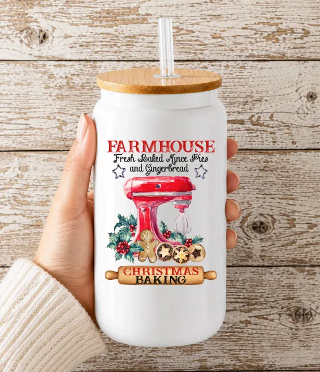 Avery Lane Gifts Christmas Farmhouse Gingerbread Mixer drikkeglas 16 oz hvid
