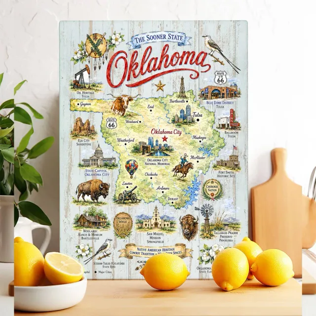 Avery Lane Oklahoma State Map skærebræt glas 28x38 cm hærdet