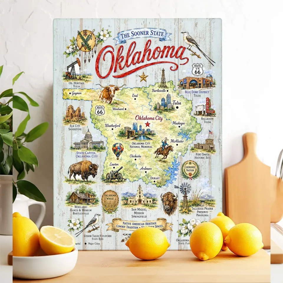 Avery Lane Oklahoma State Map skærebræt glas 28x38 cm hærdet