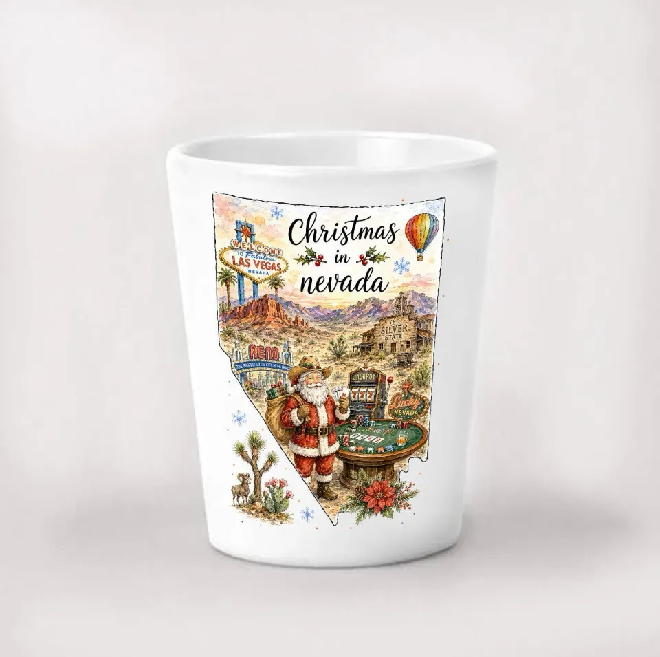 Avery Lane Gifts Christmas in Nevada State Map shotglas hvid