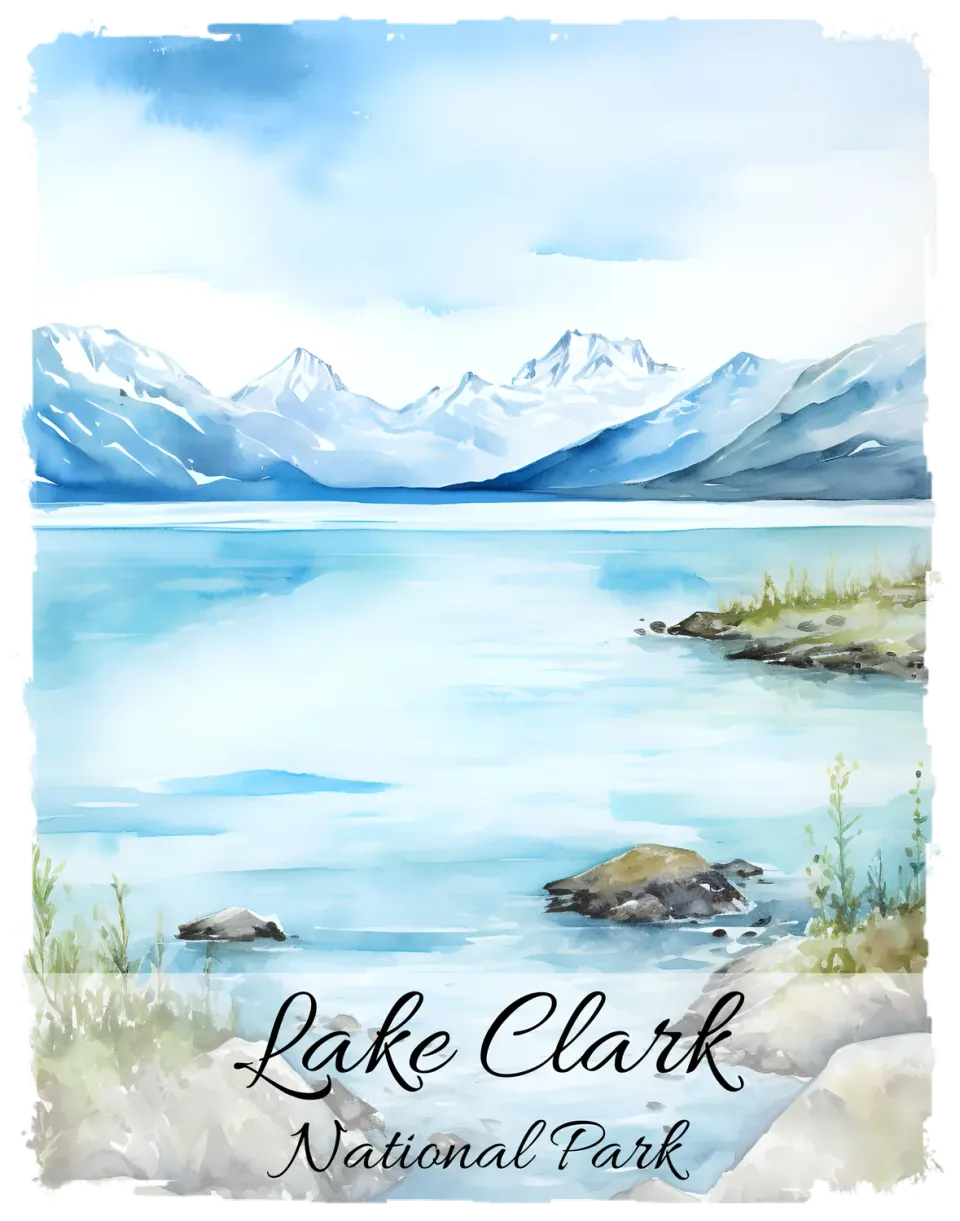 National Park Lake Clark Alaska plakat souvenir naturmotiv