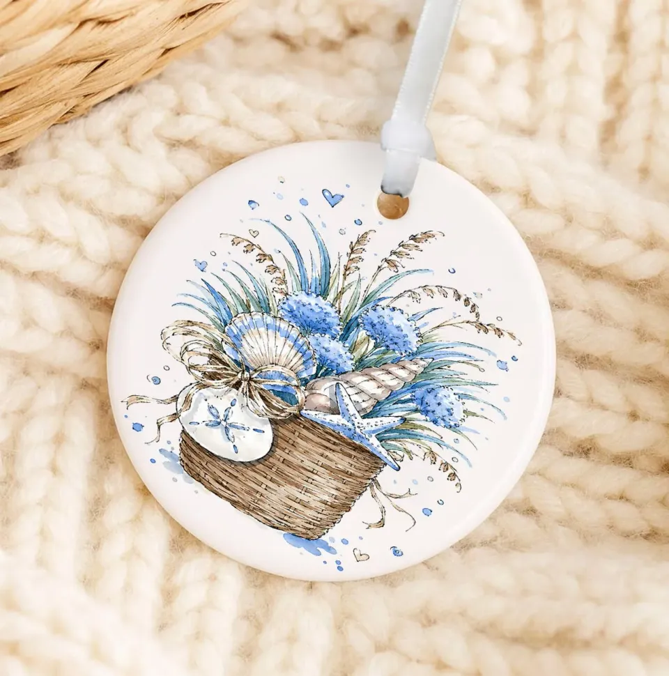 Avery Lane Gifts Coastal Blue Baskets ornament porcelæn