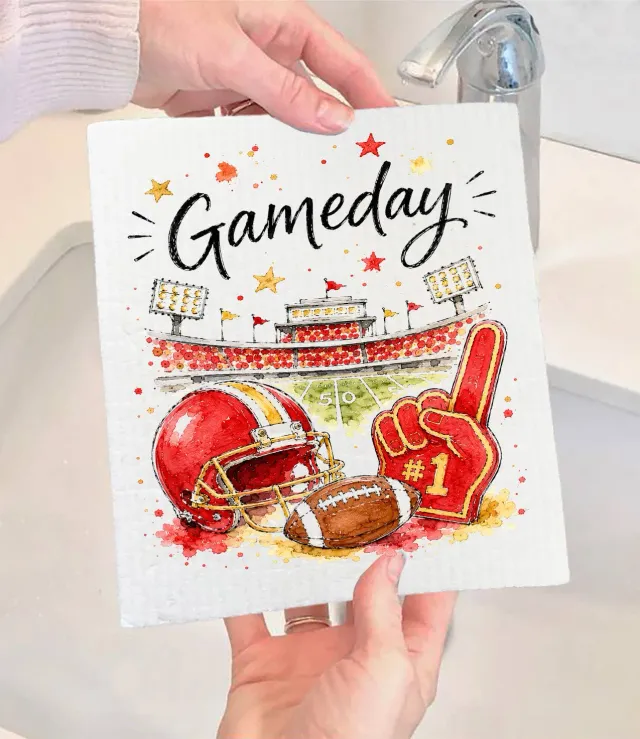 Gameday Football Gold Red karklud svensk 17x20 cm genanvendelig
