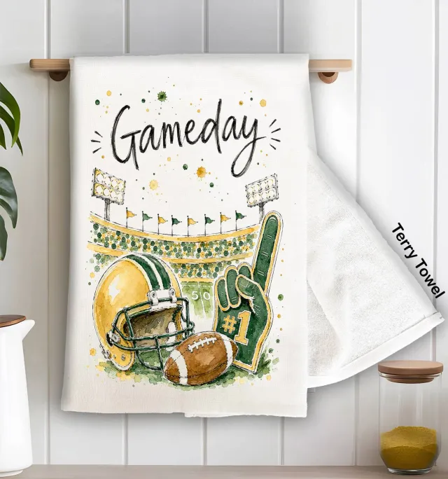 Avery Lane Gifts Gameday Football viskestykke grøn guld frotté