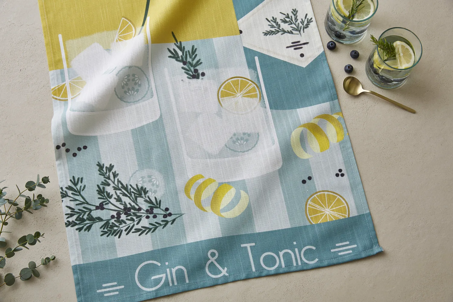 Coucke Gin Tonic viskestykke blå 50x75 hør-bomuld