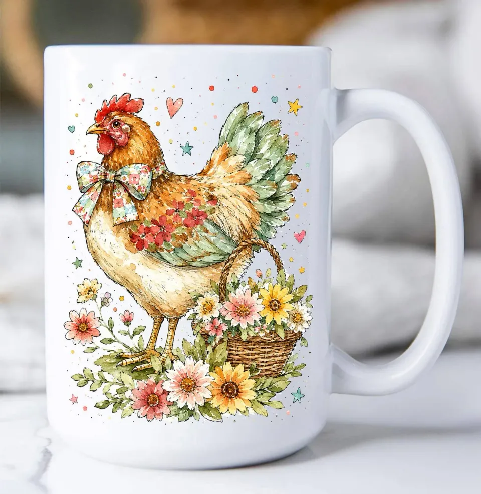 Avery Lane Gifts Watercolor Country Hen krus 450 ml hvid høne