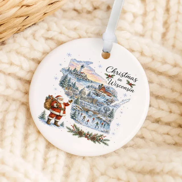 Avery Lane Gifts Christmas in Wisconsin julepynt porcelæn 8 cm