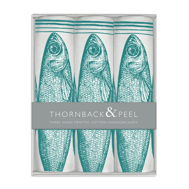 Thornback & Peel Sardine lommetørklæder 3 stk blå sardin
