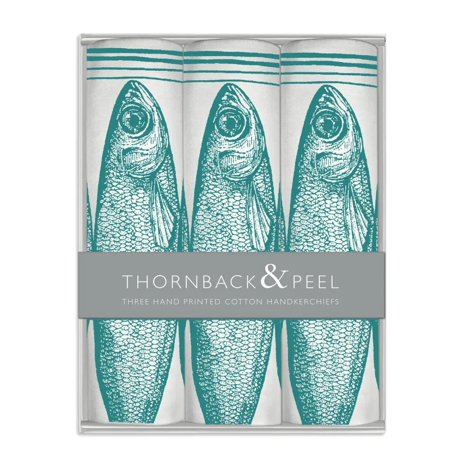 Thornback & Peel Sardine lommetørklæder 3 stk blå sardin