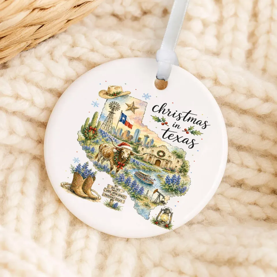 Avery Lane Gifts Christmas Texas julepynt porcelæn 7,6 cm