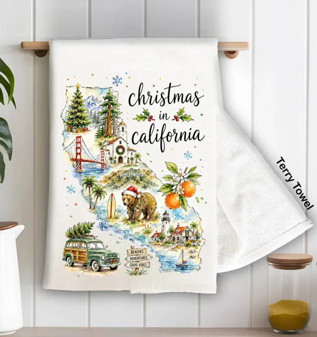 Avery Lane Gifts Christmas in California State Map viskestykke