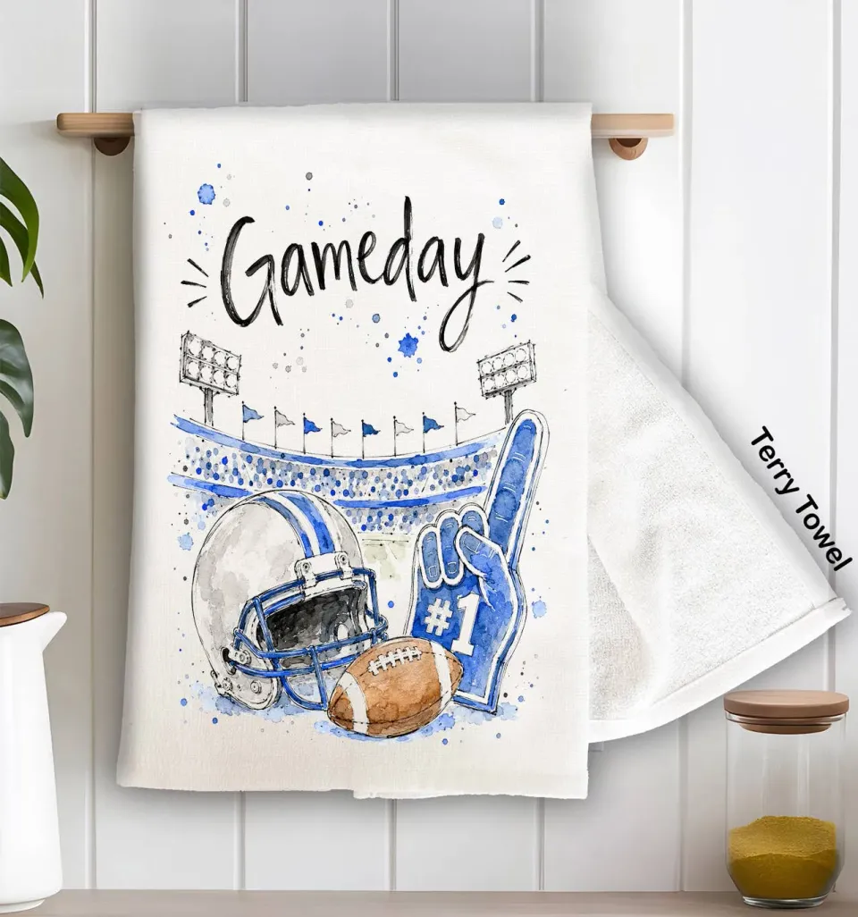 Avery Lane Gifts Gameday Football viskestykke sølv royalblå