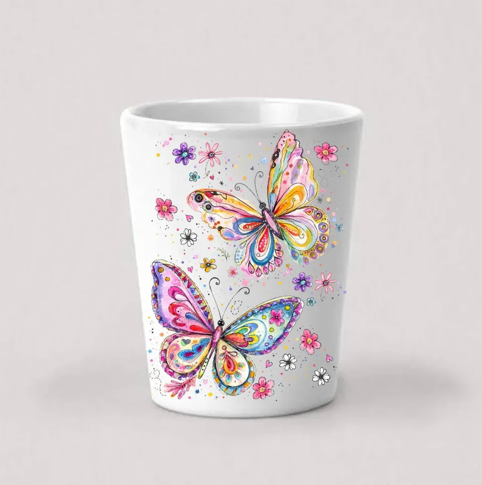 Avery Lane Gifts Whimsical Colorful Butterflies shotglas sommerfugle