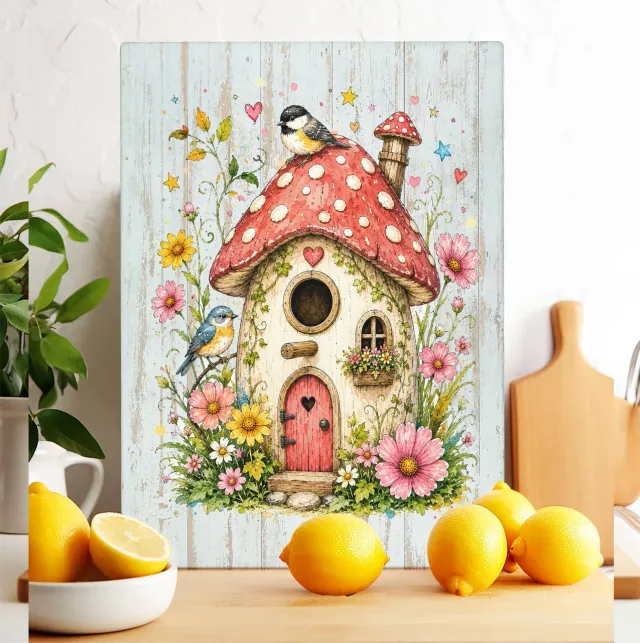 Avery Lane Gifts Mushroom Birdhouse skærebræt glas 28x38 cm