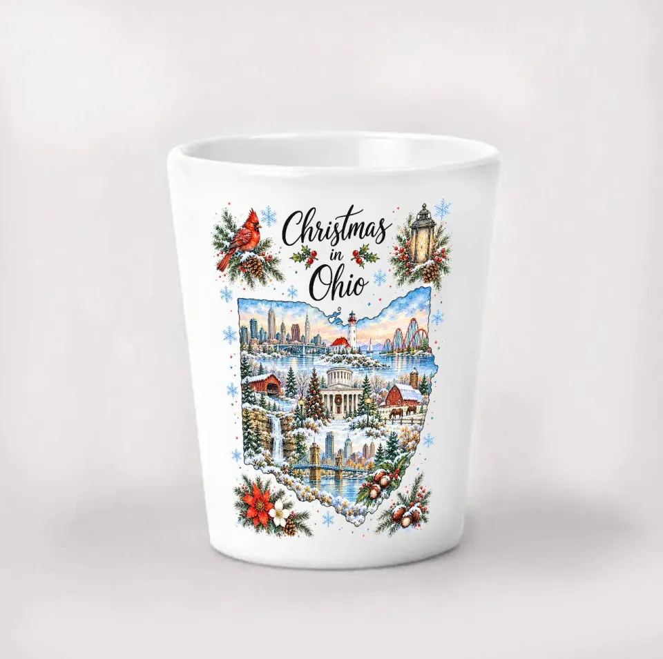 Avery Lane Gifts Christmas Ohio State Map shotglas 4 cl hvid keramik