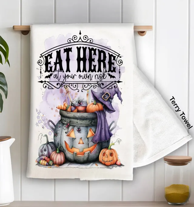 Avery Lane Gifts Halloween Eat at Your Own Risk viskestykke bomuld