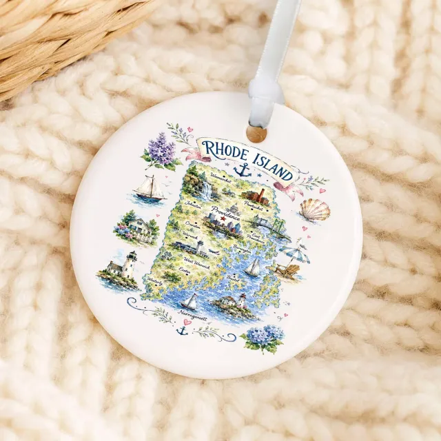 Avery Lane Gifts Rhode Island juleophæng porcelæn 7,6 cm