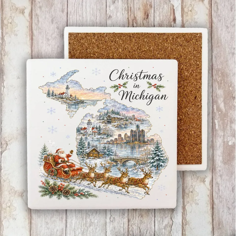 Avery Lane Gifts Christmas Michigan coaster 10x10cm sugende sten