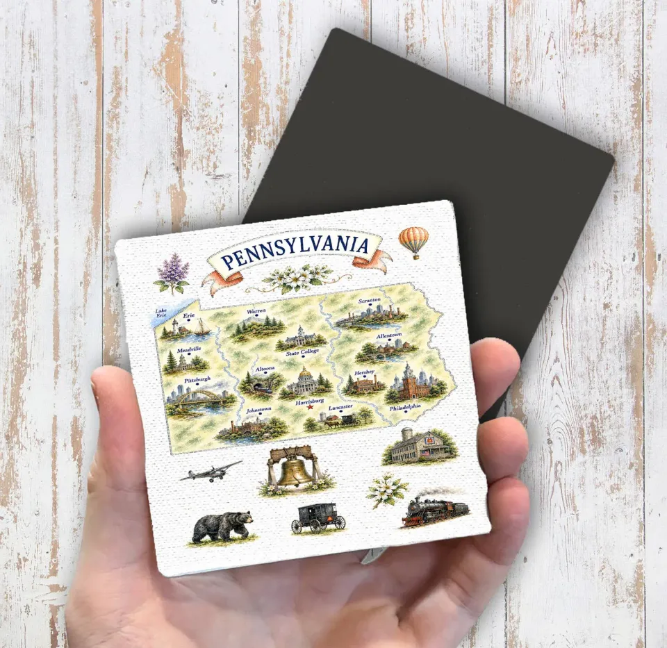 Avery Lane Gifts Pennsylvania Map magnet 10x10 cm vartegn