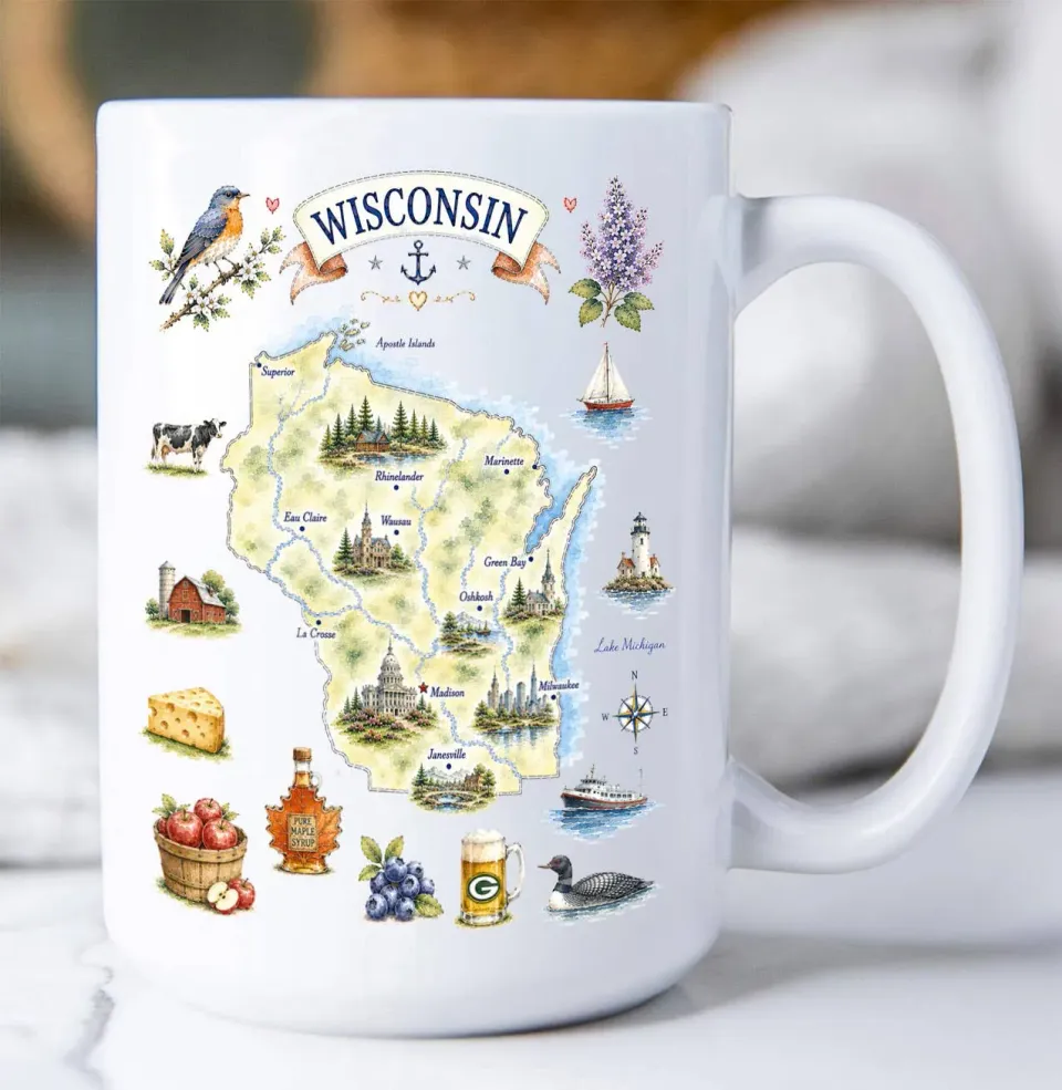 Avery Lane Gifts Wisconsin Landmark krus hvid 15 oz