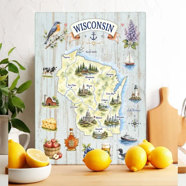 Avery Lane Gifts Wisconsin skærebræt i glas 28x38 cm varmefast