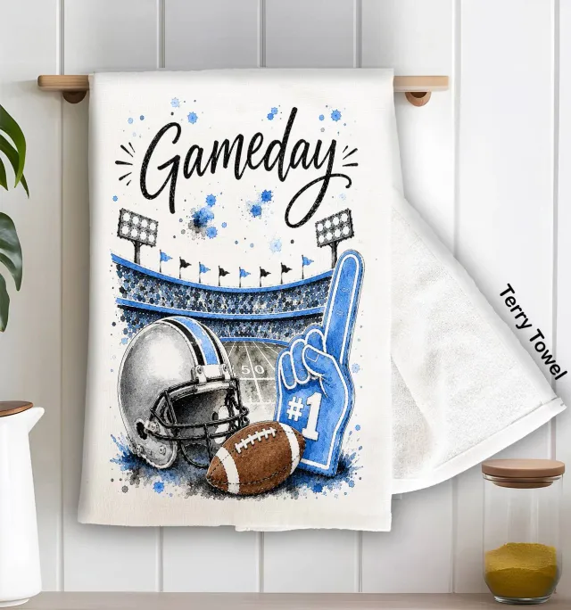 Avery Lane Gameday Football Silver Light Blue viskestykke 71x46