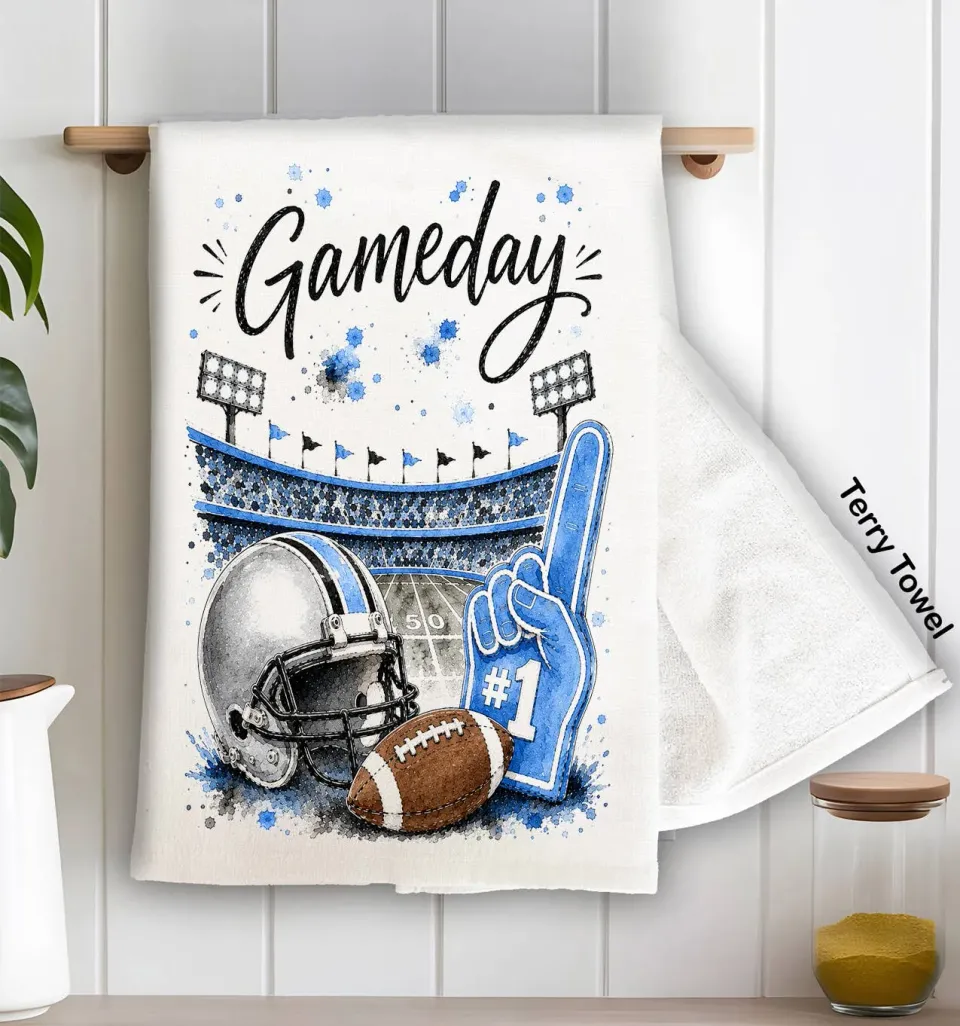 Avery Lane Gameday Football Silver Light Blue viskestykke 71x46