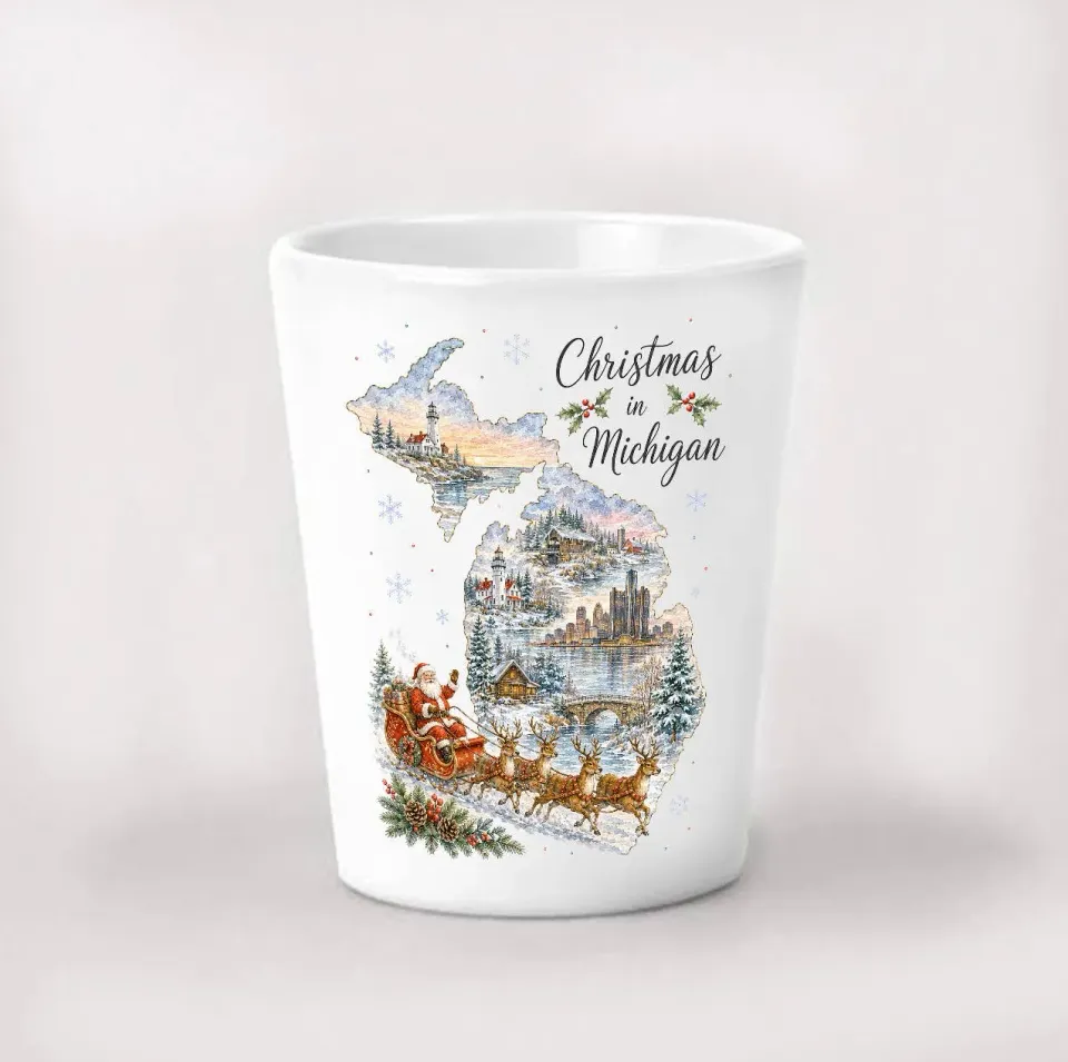 Avery Lane Gifts Christmas Michigan shotglas hvid keramik