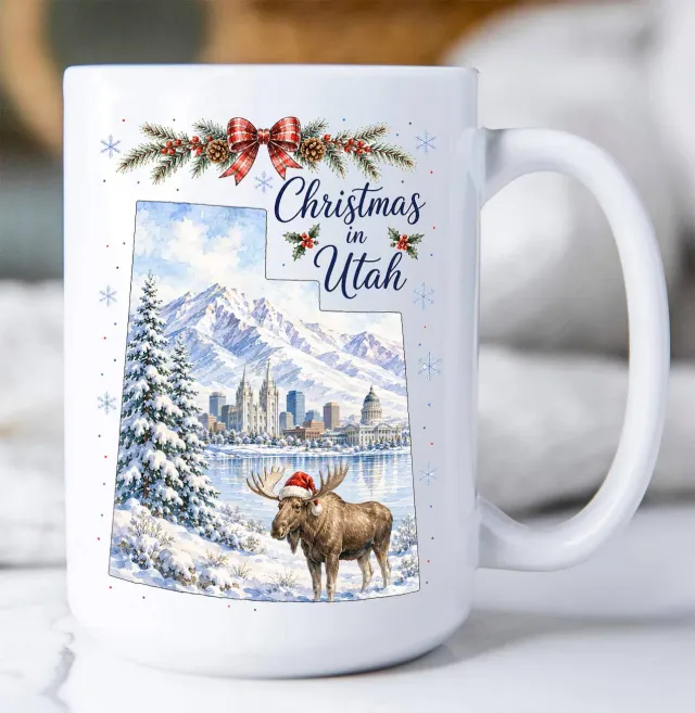 Avery Lane Gifts Utah krus 443 ml hvid keramik julekort