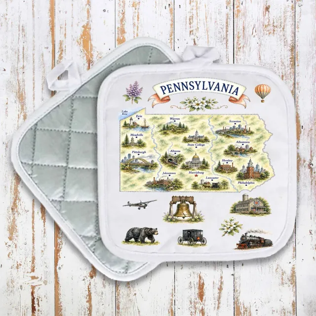Avery Lane Gifts Pennsylvania State Map Landmark grydelap 20x20 cm