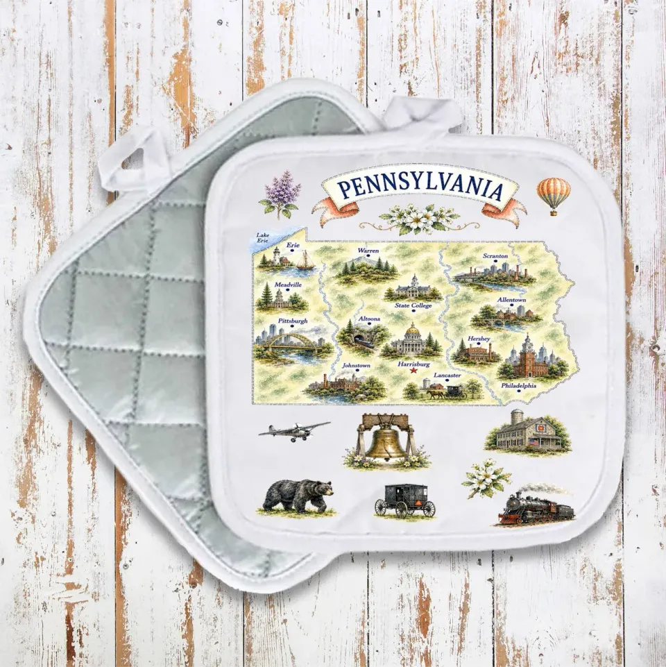 Avery Lane Gifts Pennsylvania State Map Landmark grydelap 20x20 cm