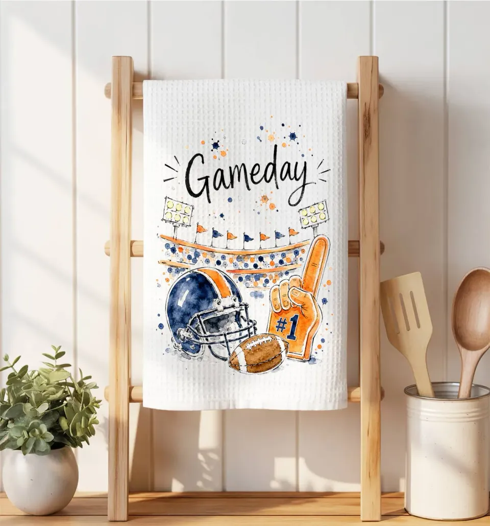 Avery Lane Gifts Gameday Football mikrofiberklud blå-orange 41x36 cm