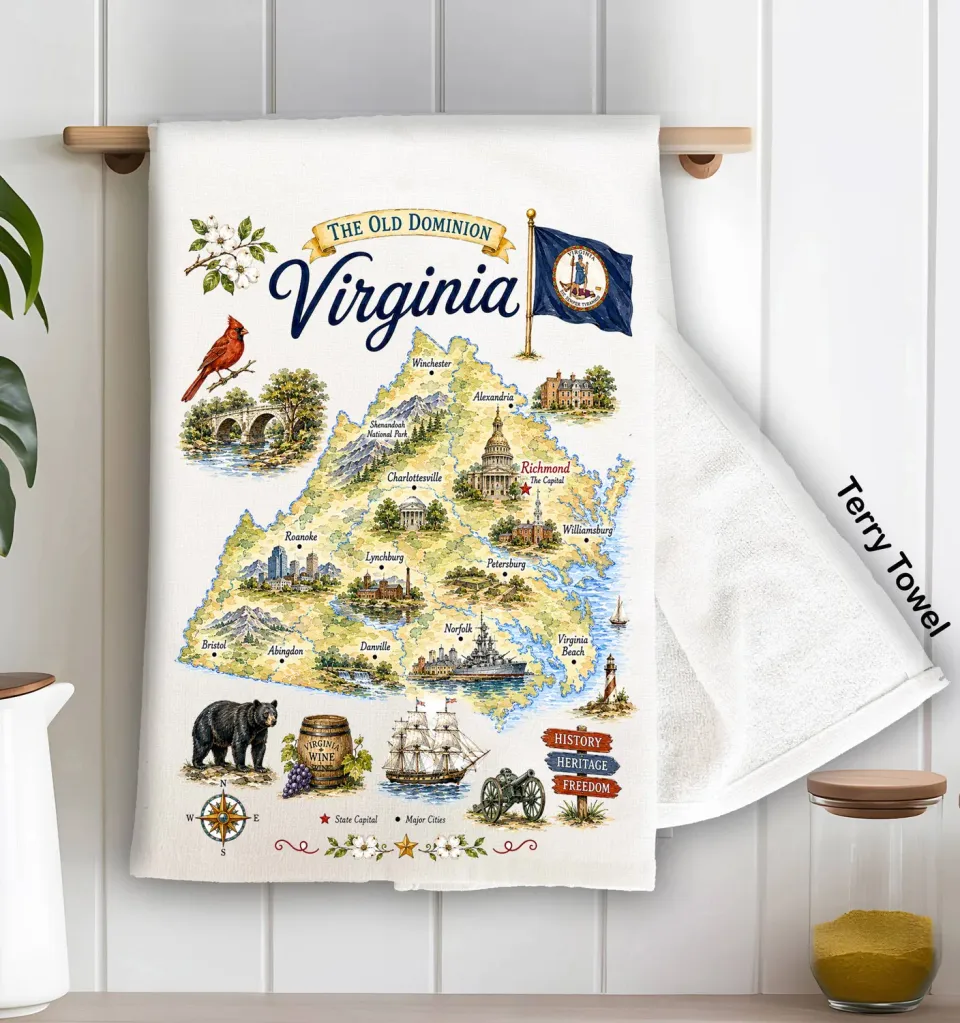 Avery Lane Gifts Virginia State Map viskestykke 71x46 cm bomuld