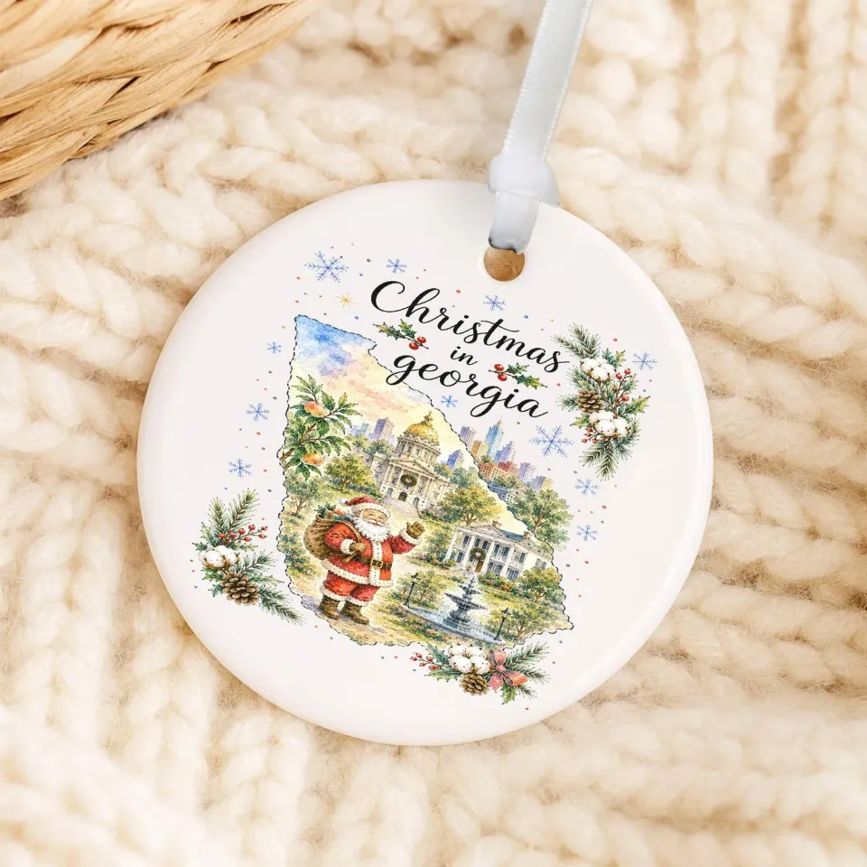 Avery Lane Gifts Christmas in Georgia State Map julepynt 8 cm porcelæn