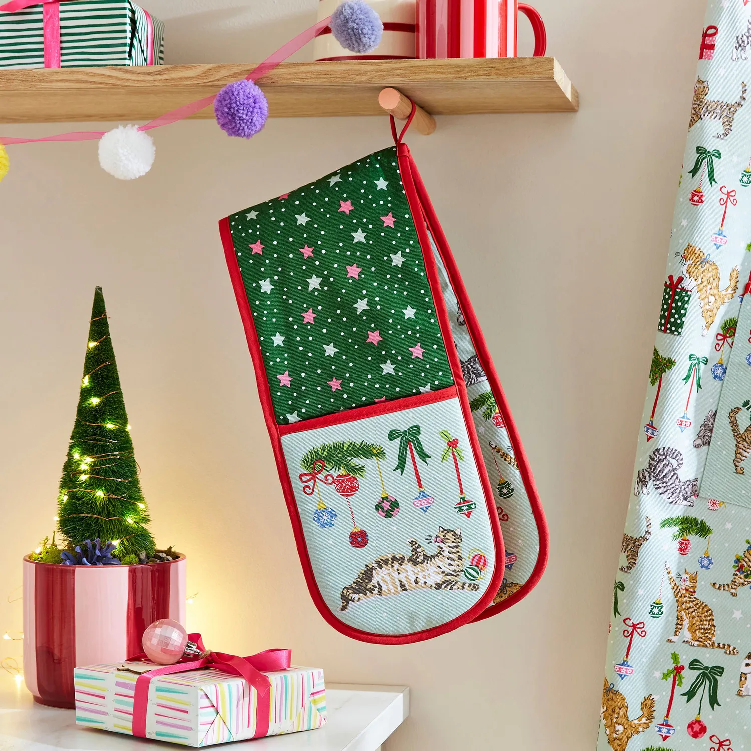 Ulster Weavers Christmas Cats dobbelt ovnhandske seafoam