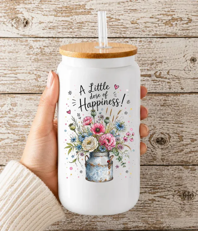 Avery Lane Gifts Happiness drikkeglas 473 ml med låg blomster