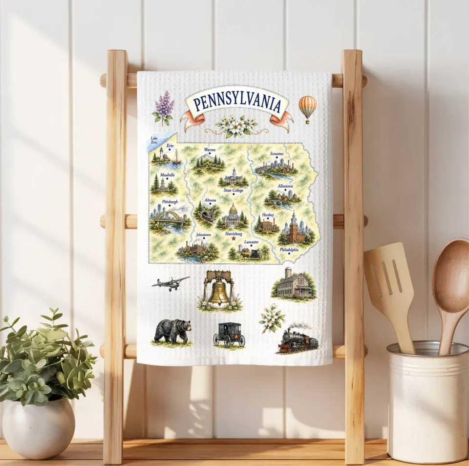 Avery Lane Gifts Pennsylvania Map viskestykke 41x36 cm waffle