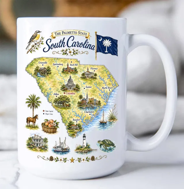 Avery Lane Gifts South Carolina krus 15 oz hvid keramik