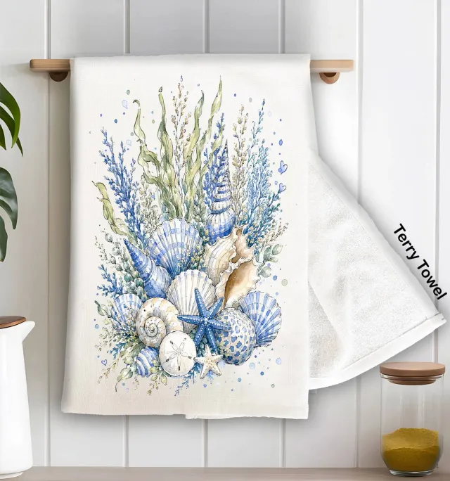 Avery Lane Gifts Coastal Blue Sea Shells Bouquet frotté viskestykke 71x46 cm bomuld
