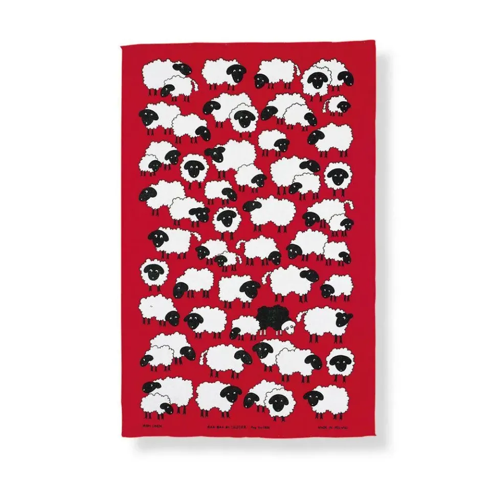 Ulster Weavers Baa Baa Sheep viskestykke rød bomuld