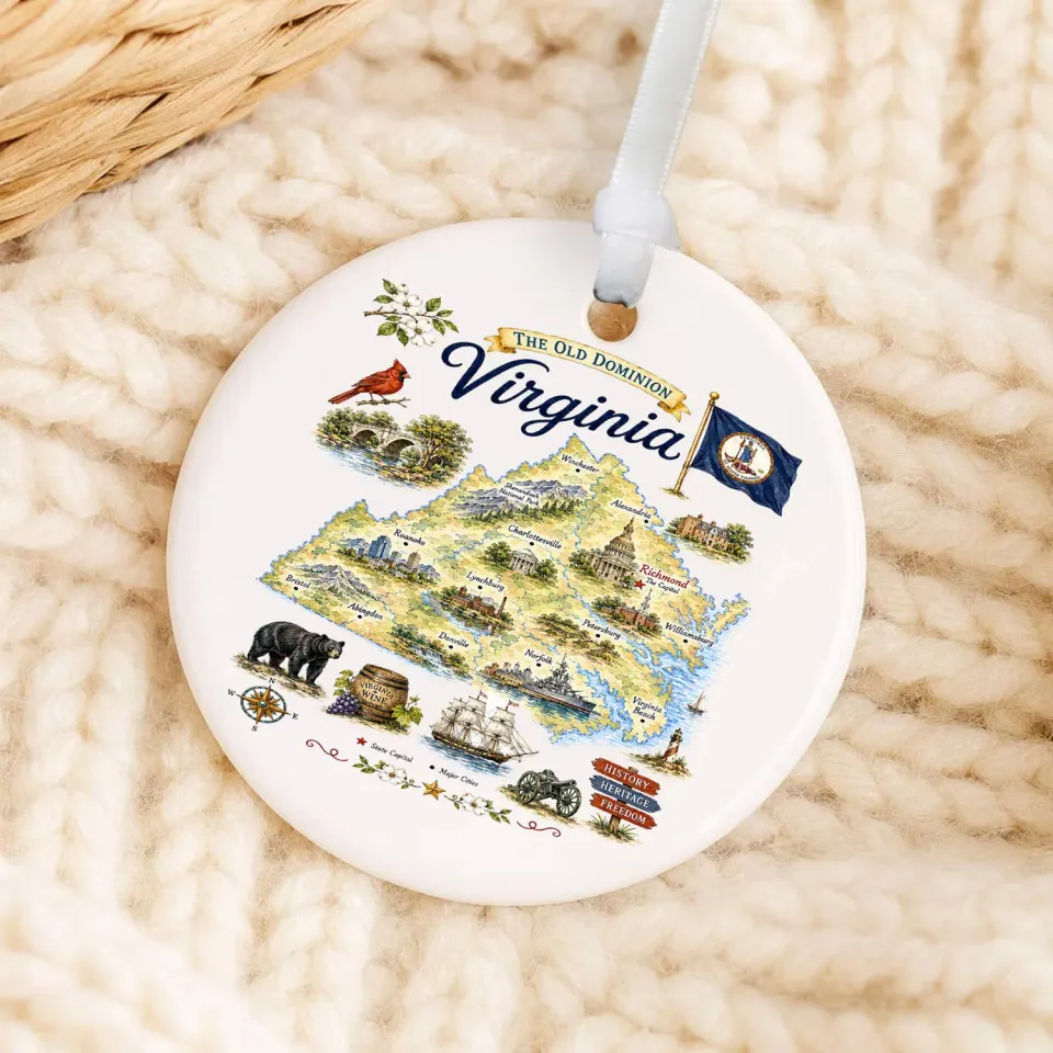 Avery Lane Gifts Virginia State Map Landmark julepynt porcelæn 7,6 cm