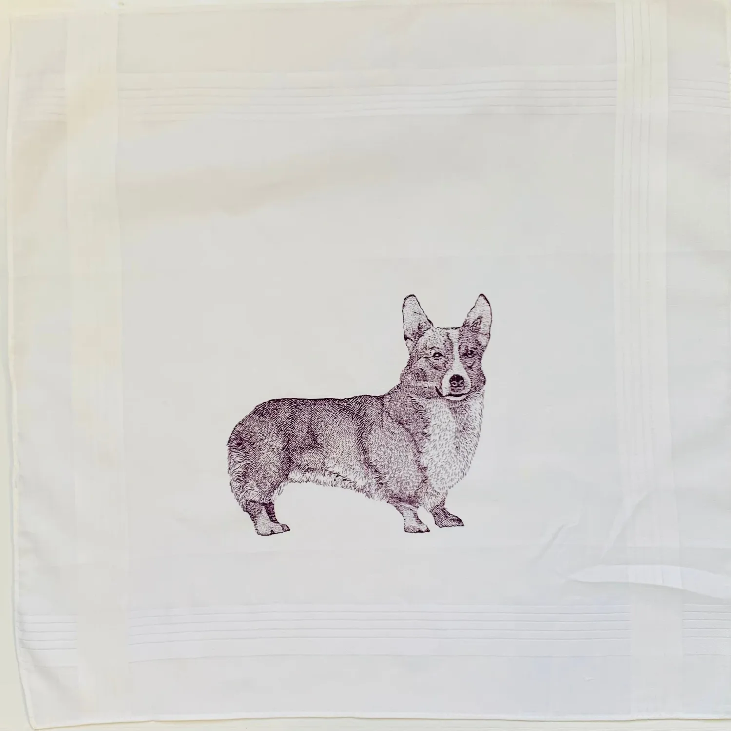 Thornback & Peel Corgi lommetørklæde lilla bomuld 40x40