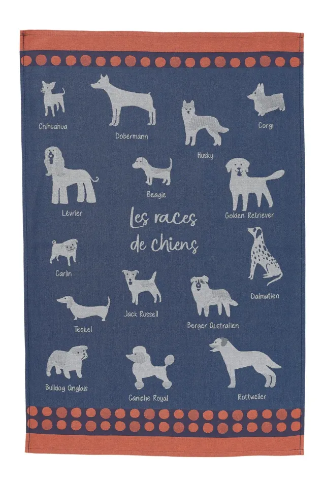 Coucke Dog Breeds viskestykke mørkeblå 50x75 cm bomuld