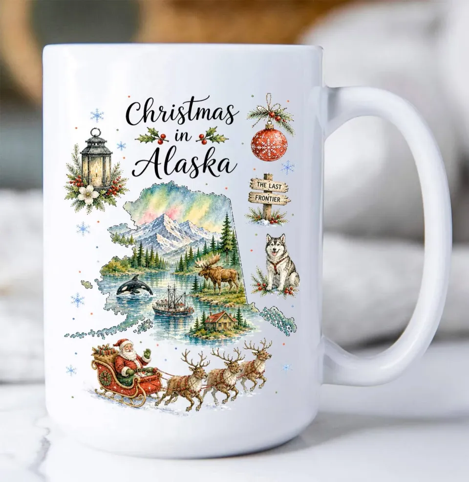 Avery Lane Gifts Christmas Alaska State Map krus 15 oz keramik