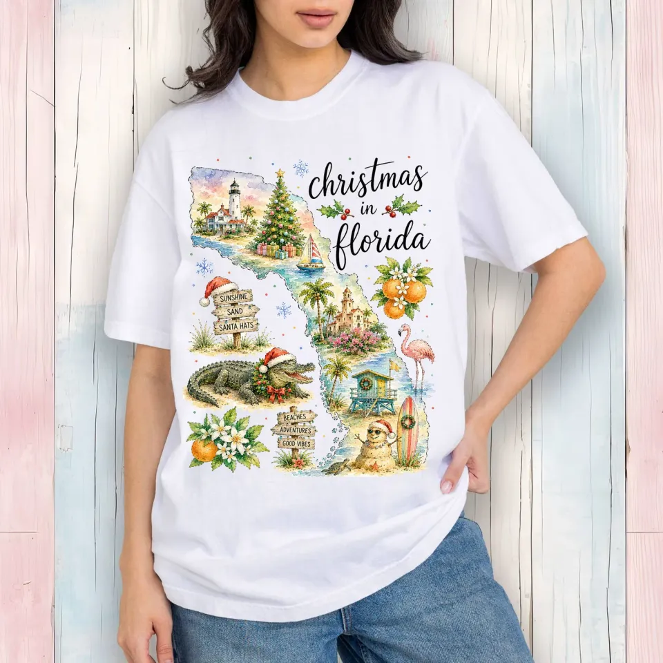 Avery Lane Gifts Christmas Florida t-shirt hvid bomuld str. S-3XL